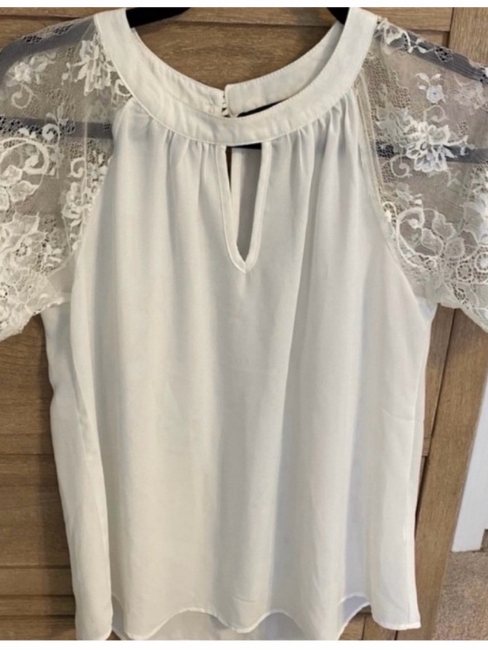 Papermoon White Lace Sleeve Keyhole Blouse Size Small